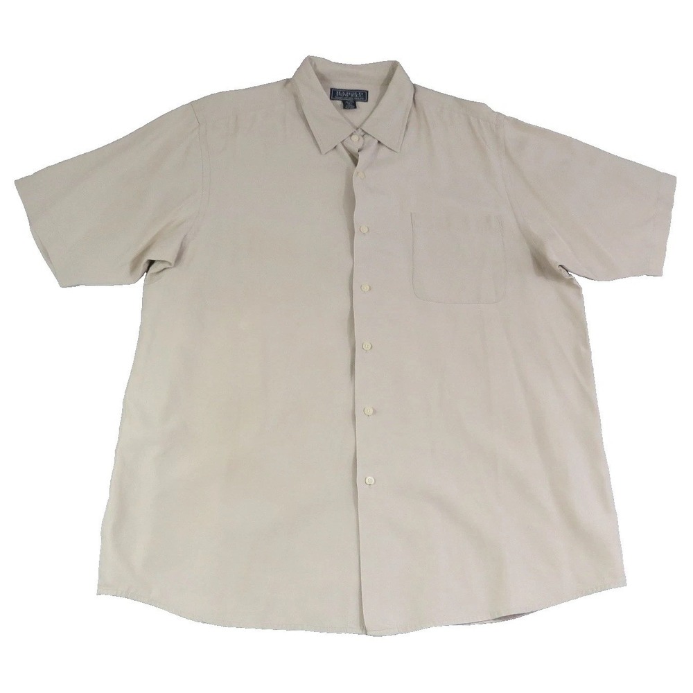 VTG Harold Powell Shirt Men Tan Silk Cotton Blend Short Sleeve Button Up Casual